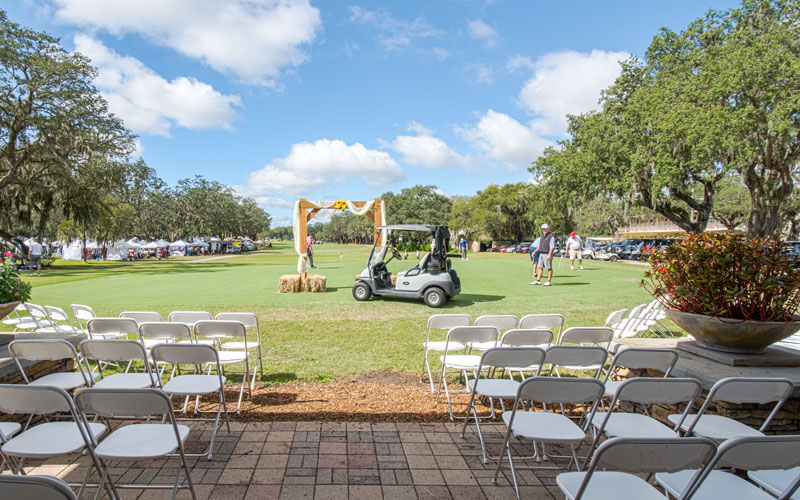 wedding ceremony seating with golf cart