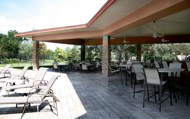 outdoor seating near pool